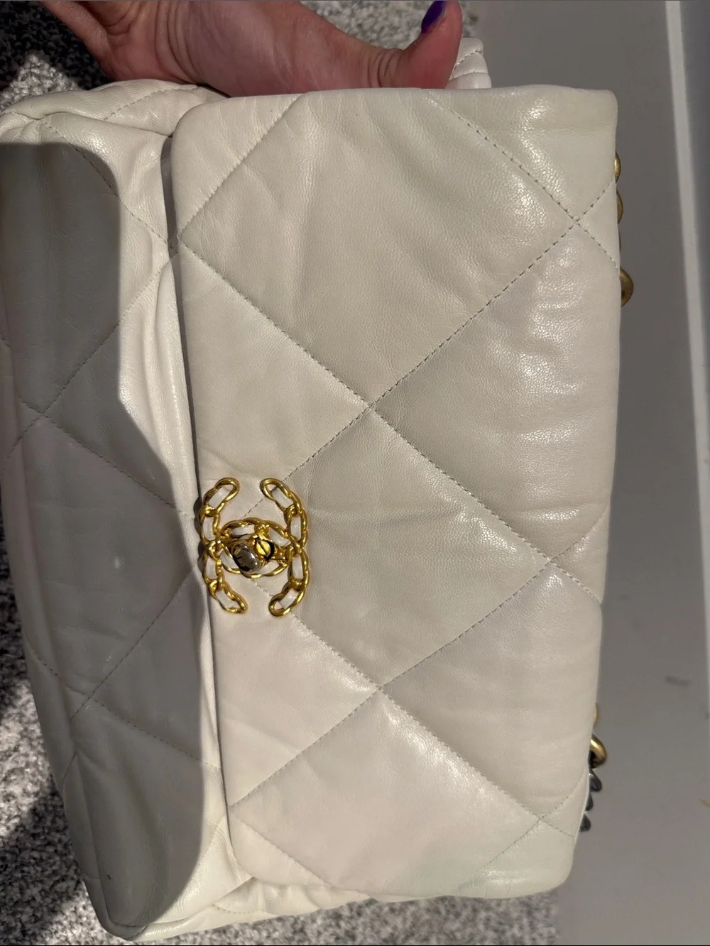 Chanel 19 Medium White Lambskin Flap Bag | Black Card Included